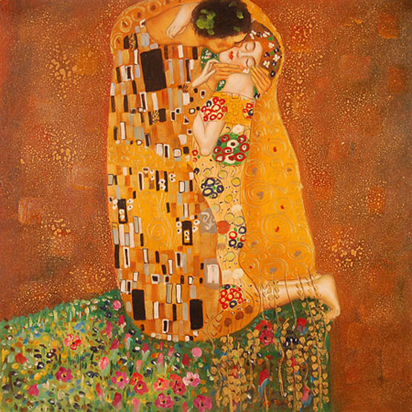 Quadro il bacio 70x70 cm di Klimt, falso d'autore 70x70cm