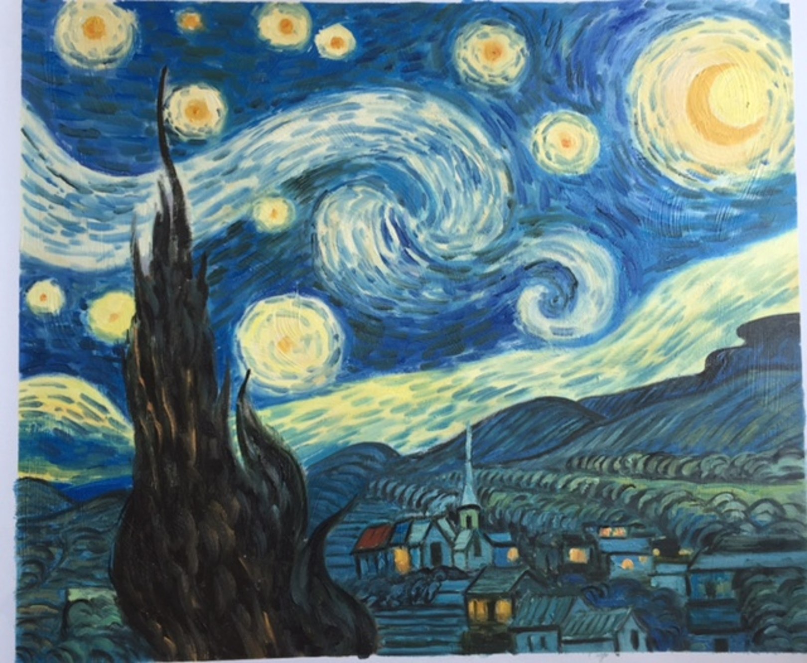 Quadro Notte stellata di Van Gogh, falso d'autore 50x60cm Paesaggi