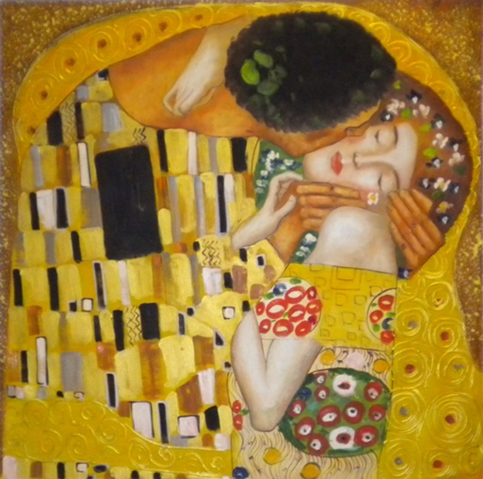 Quadro Il bacio di Klimt, falso d'autore 70x70cm Personaggi e scene di vita