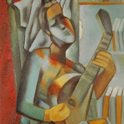 Woman playing the mandoline