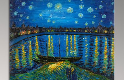 Quadro Notte stellata sulla Rhona di Van Gogh, falso d'autore 60x50x2cm  Dipinto Olio su tela